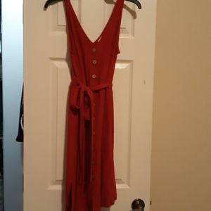 Red Button Front Dress